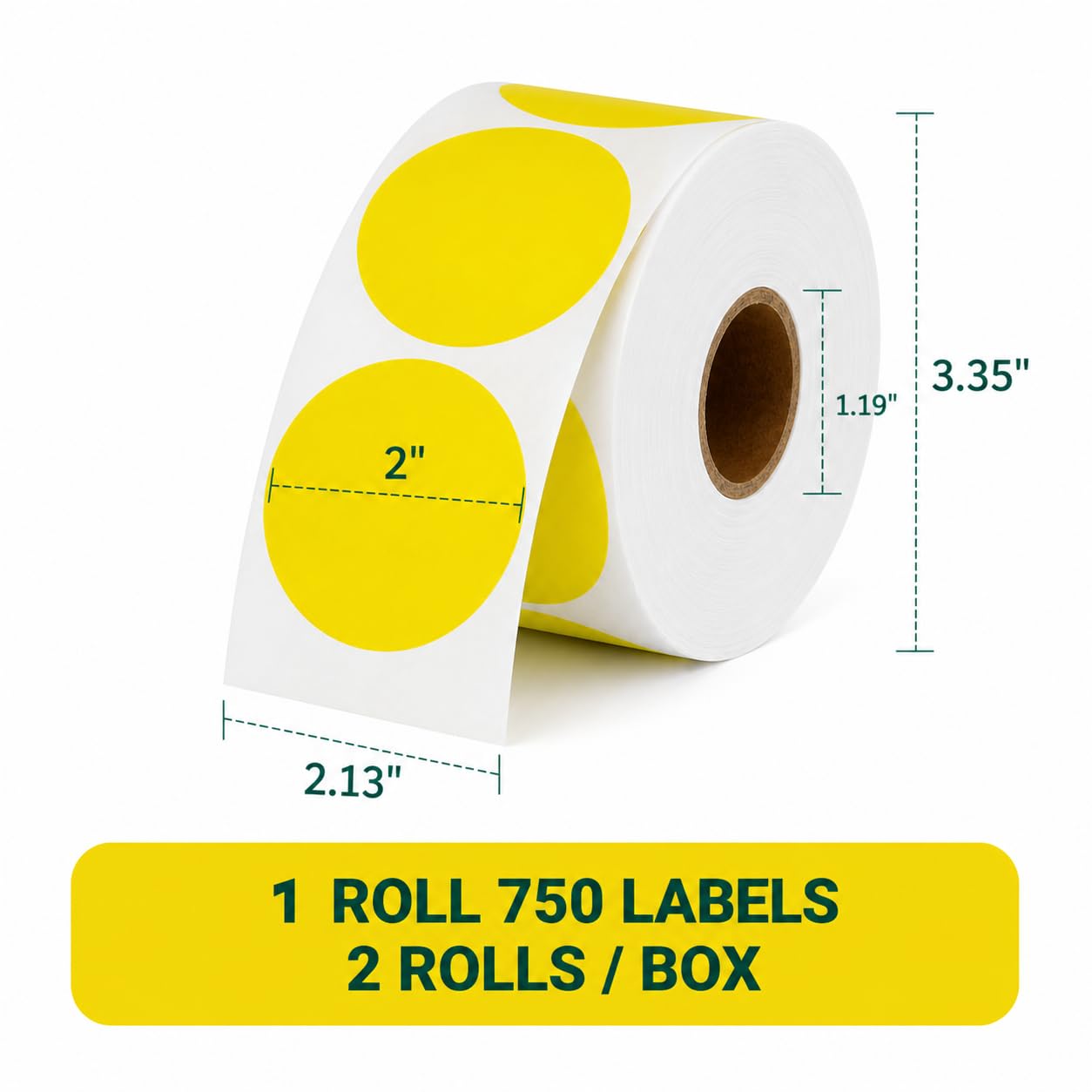 2" Round Direct Thermal Labels, 4-Color Pack (Green, Blue, Orange, Yellow) – 3000 Labels per Box, 4 Rolls | Waterproof, Removable, Self-Adhesive Circle Sticker Paper for Organization & Business