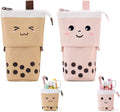 2 Pack Cute Pencil Case Standing Pen Holder Standing Pencil Case Cute Telescopic Kawaii Stationery Pouch Makeup Cosmetics Bag for School Students Office Women Teens Girls Boys,Pink&Brown