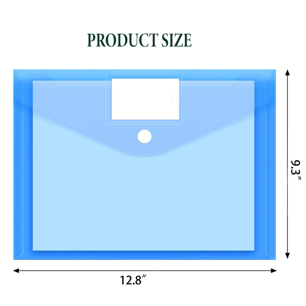 Plastic File Folders, 40 Pcs Transparent Envelopes Letter Size / A4 Size Waterproof File Pouches with Label Pocket and Snap Button for School Home Work Office Organization 8 Colours