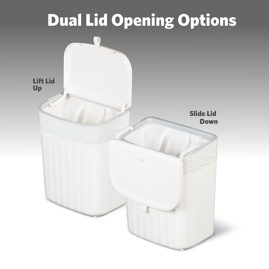 Glad Roomate Under Counter Waste Bin | Space Saving Small Trash Can for Kitchen Cabinet, Bathroom or Office | Dual Lid for Ease of Opening, 9 Liter, White