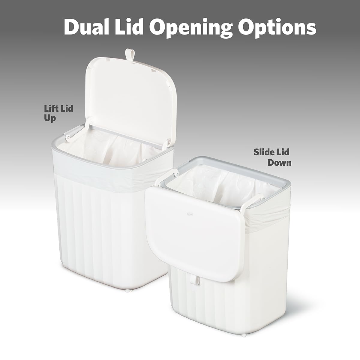 Glad Roomate Under Counter Waste Bin | Space Saving Small Trash Can for Kitchen Cabinet, Bathroom or Office | Dual Lid for Ease of Opening, 9 Liter, White