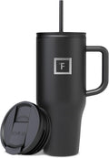 Insulated Tumbler with Straw Lid & Handle - 32oz (2 Lids) - Vacuum Leakproof Double Walled Stainless Steel Travel Mug Cup for Coffee Tea Water Hold Cold Iced Drinks - Fits Car Cup Holder