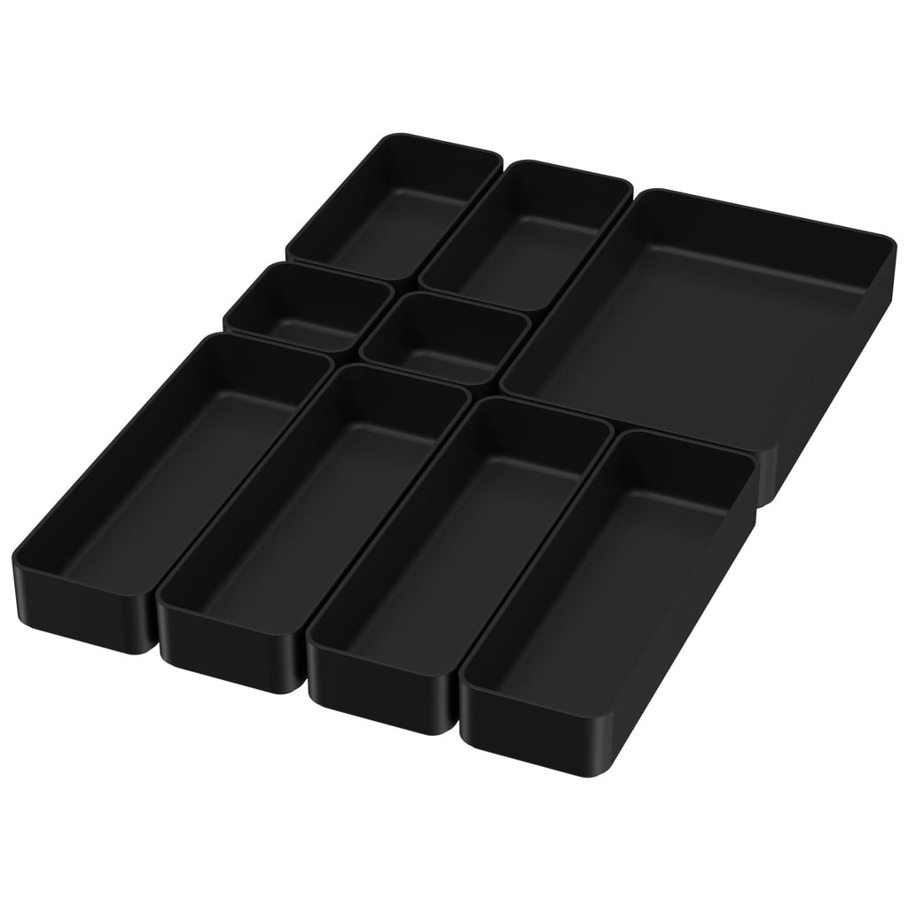 9 Pcs Organizer Trays Set, Multifunctional Stackable Storage Trays for Bedroom, Bathroom, Kitchen Drawer Organizer. Plastic Drawer Storage Boxes Available In 5 Colours, White, Black, Military Blue, Dusty Rose And Forest Green