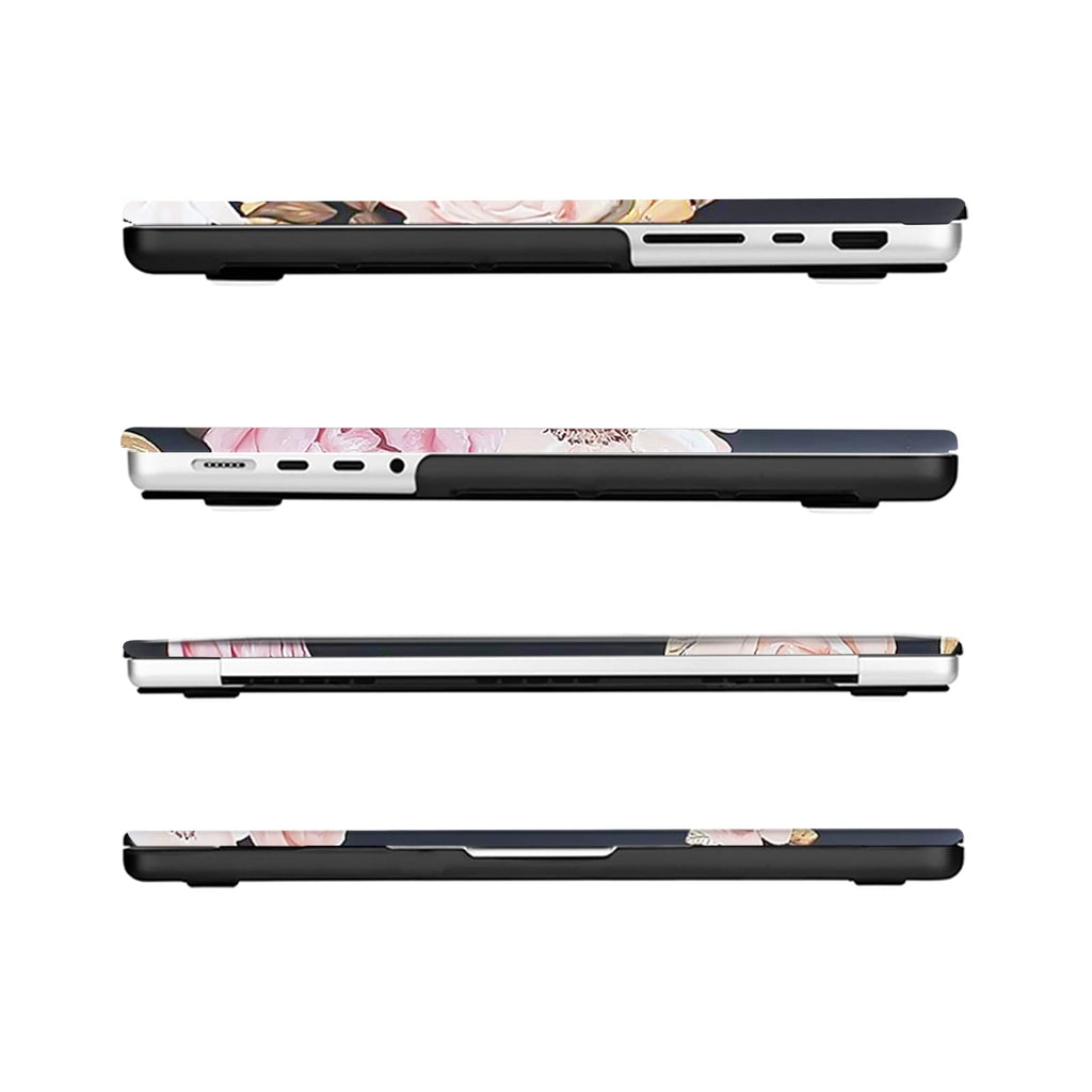 MOSISO Compatible with MacBook Pro 14 inch Case 2025 2024-2021 M4 M3 M2 M1 A3112 A3185 A3401 A2918 A2992 A2779 A2442, Plastic Peony Hard Shell Case&Keyboard Cover&Screen Protector, Black
