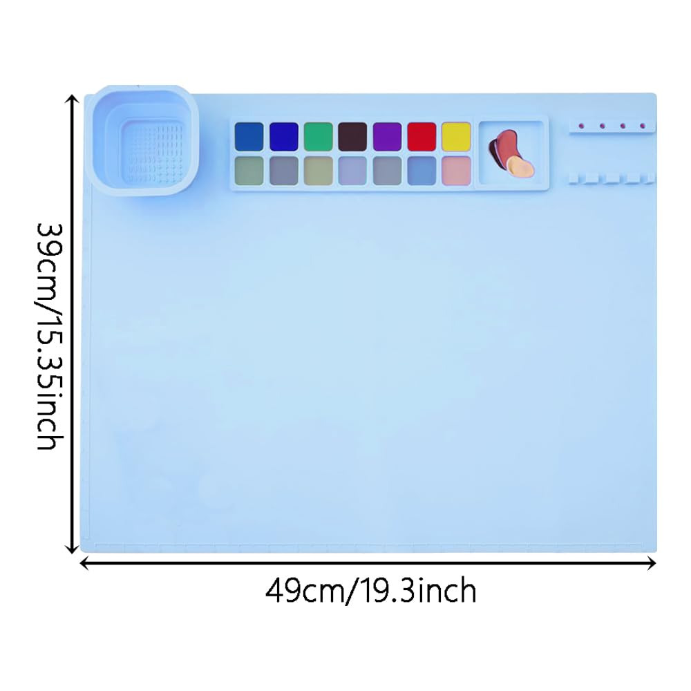 Silicone Painting Mat With Cup, 20"x16" Craft Siliocne for Crafts, Resin Paint Non Stick Art Edge Silica Gel,Non-Stick Silicone Sheet for Painting, Art, Clay
