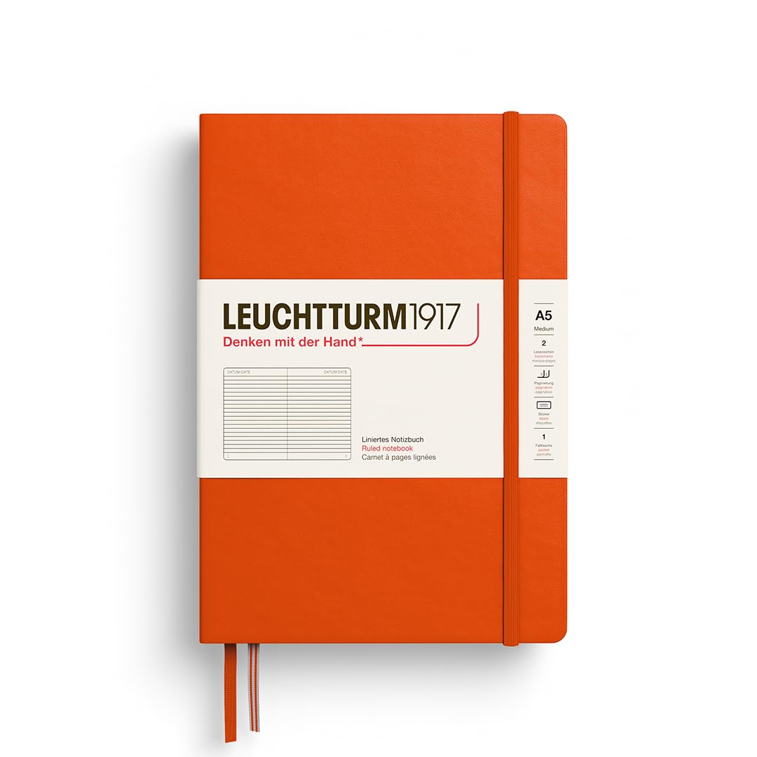 LEUCHTTURM1917 - Notebook Hardcover Medium A5-251 Numbered Pages for Writing and Journaling (Ruled Paper, Pumpkin)