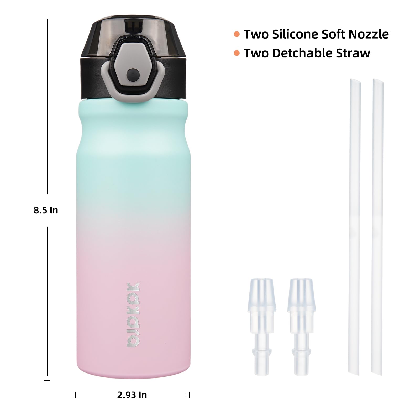 BJPKPK 18oz Insulated Water Bottle with Straw Stainless Steel Double Wall Water Bottles BPA Free Leak Proof Thermo with Lockable Flip Lid and Soft Silicone Spout,Bubble Gum