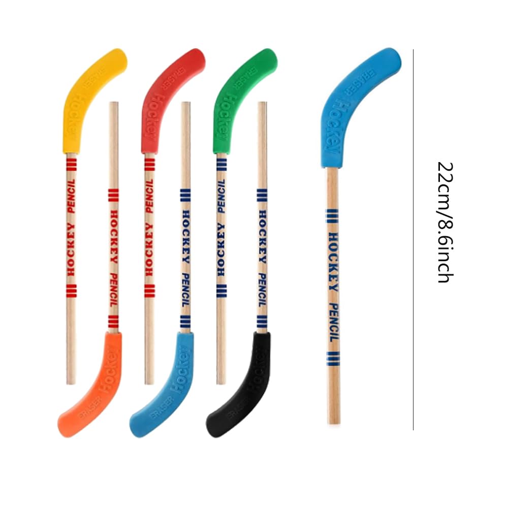 24 Pcs Hockey Pencils Hockey Stick Pencil with Erasers, Party Bag Fillers Sport Themed Party Favors Decorations for Sports Fans,Students Reward Gifts and School Prize