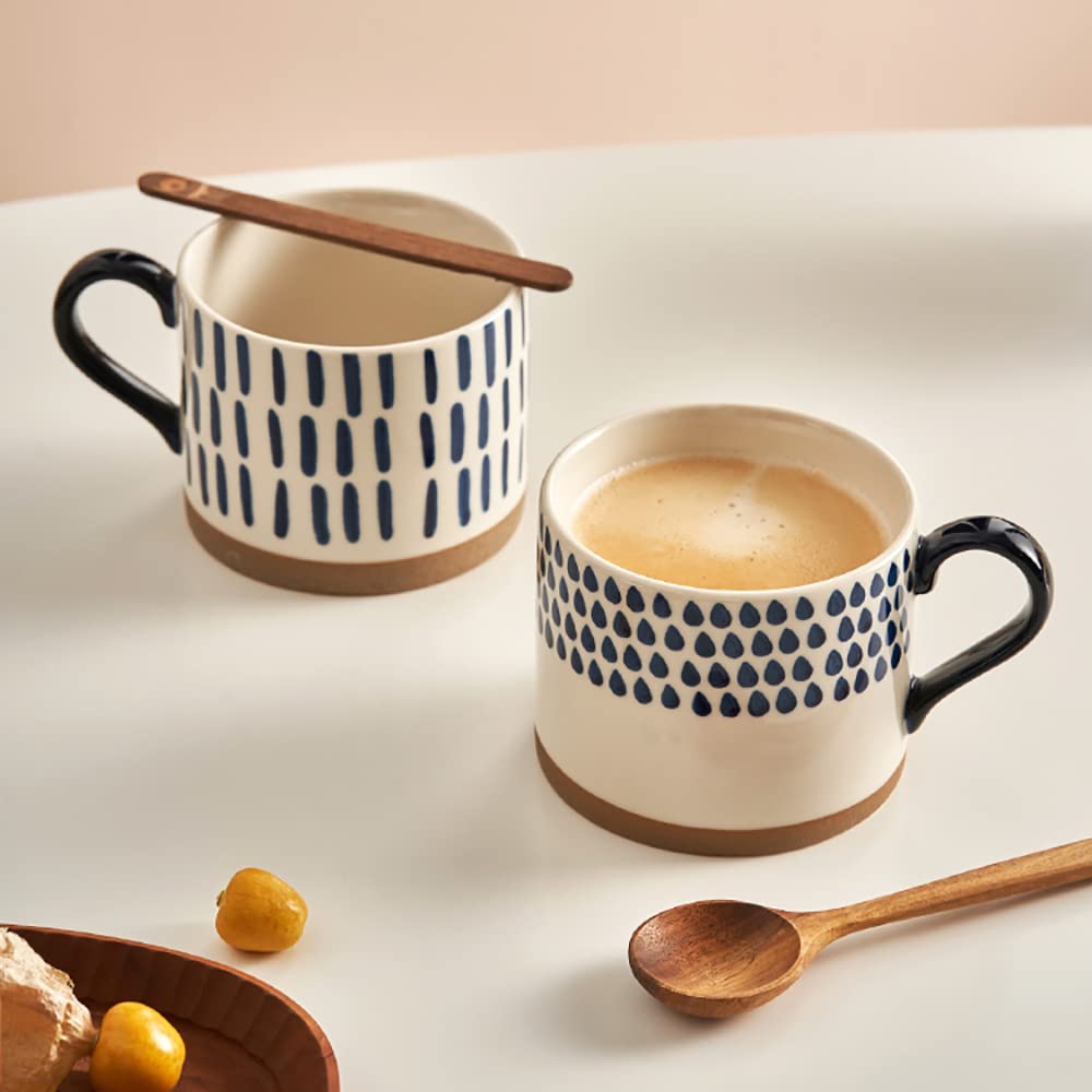SOUJOY Set of 4 Porcelain Coffee Mugs, 15 Oz Hand Painted Coffee Cups with Handles, Large Glazed Stoneware Mugs for Tea, Hot or Cold Drinks, Best Gifts for Birthday, Wedding