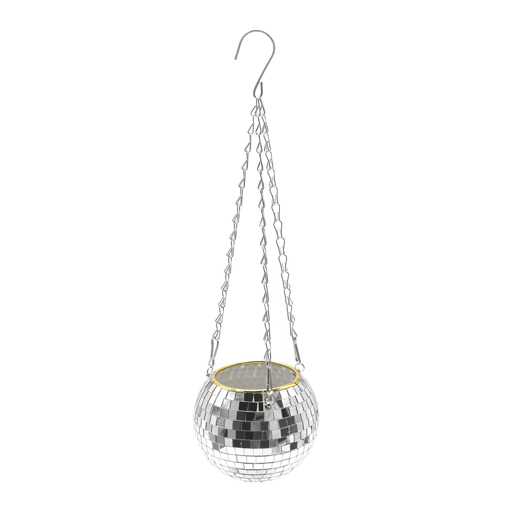 Anxingo Disco Ball Planter with Chain, 6" Hanging Disco Ball Planter with Chain Mirror Disco Plant Holder Plant Pot Hanging Flower Pot Gardening Pots for Indoor Outdoor Plants, 6 inch, Sliver