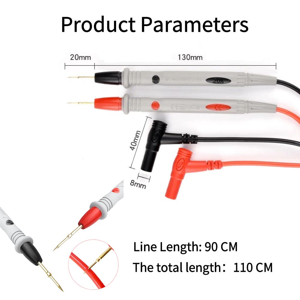 Test Leads for Multimeter,1 Pair Test Lead with Alligator Clips and 24k Gold Plated Test Probe, 1000v 20a Lead Test Kit, Suitable for Most of Digital Multimeter