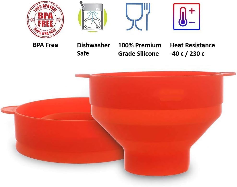 Yomitek Microwave Popcorn Popper, Silicone Hot Air Popcorn Maker Bowl Collapsible with Lid for Home, DIY Popcorn Bucket,No Oil Healthier,PVC & BPA Free- Healthy Instant Kernels Popping (Red)