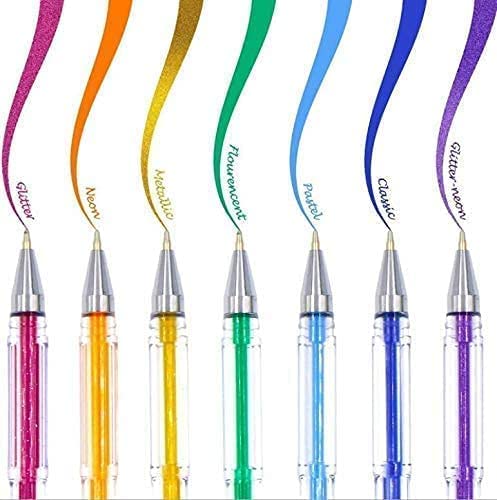 100 Gel Pen Coloring Set - Neon, Fluorescent, Glitter, Metallic, Pastel Gel Pens for Adults - No Duplicates Non Toxic Color Gel Pens