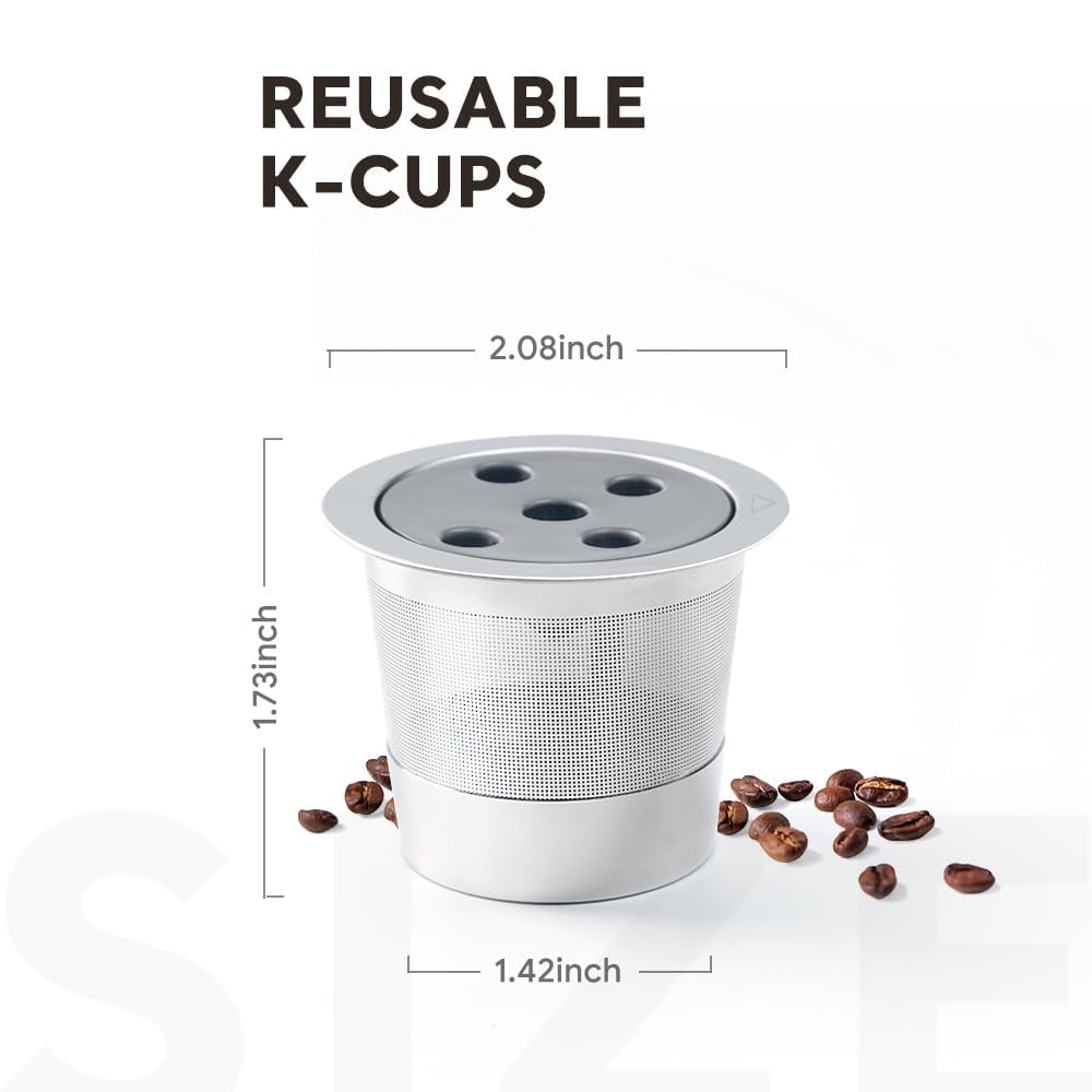 2 Pack Stainless Steel Reusable K Cups for K eurig Supreme & Supreme Plus/K Slim/K-Duo Gen2/K-Brew Chill, Five Hole Universal K-eurig Refillable Coffee pod Filter with MultiStream