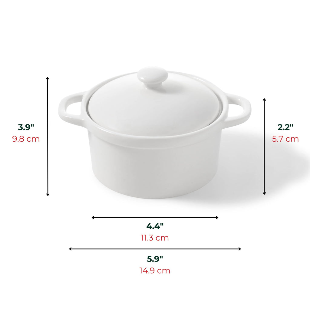 Starfrit Gourmet Bistro - Set of 2 Porcelain Mini Casseroles with lids - Stain Resistant - Oven, Microwave and Dishwasher Safe - Versatile Use
