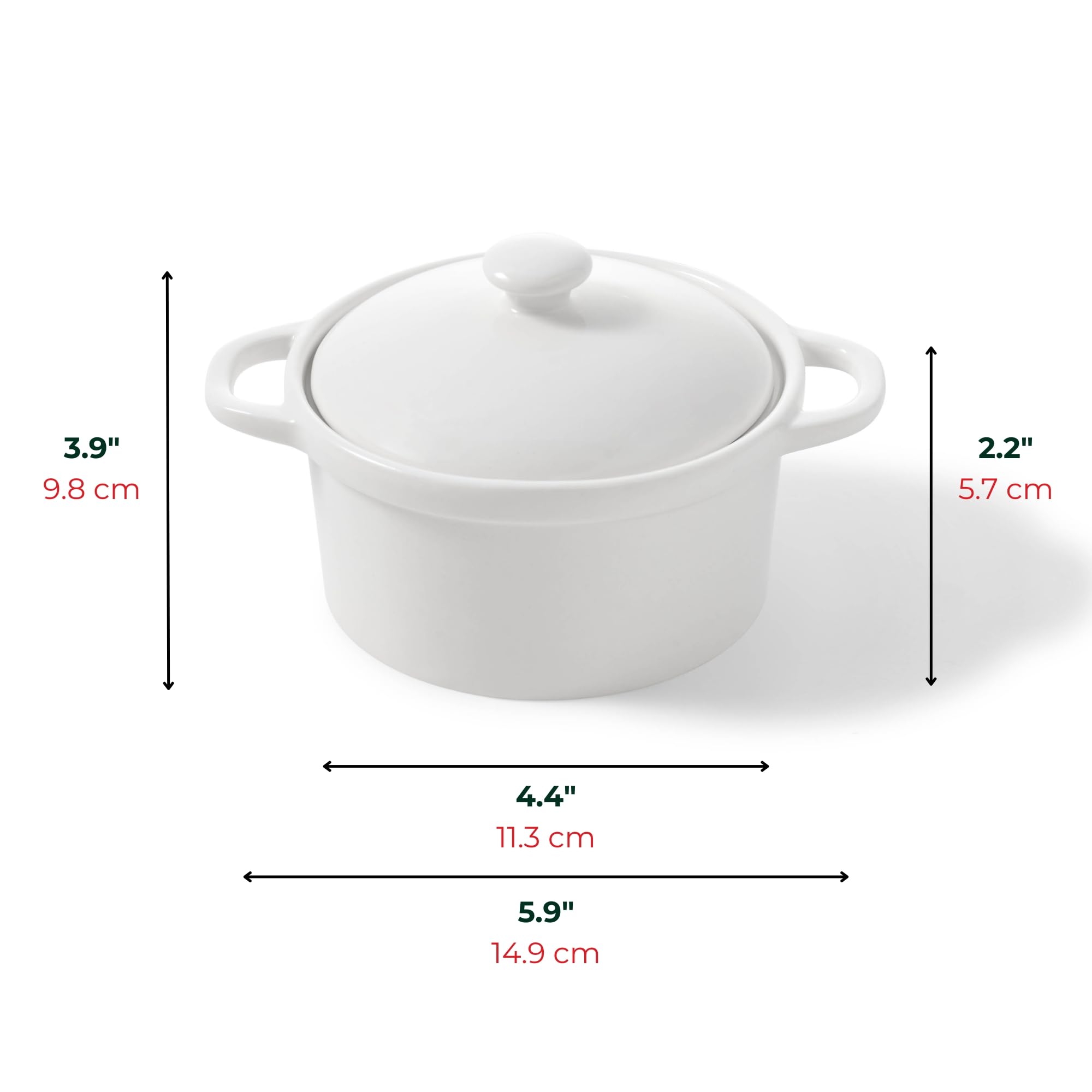 Starfrit Gourmet Bistro - Set of 2 Porcelain Mini Casseroles with lids - Stain Resistant - Oven, Microwave and Dishwasher Safe - Versatile Use