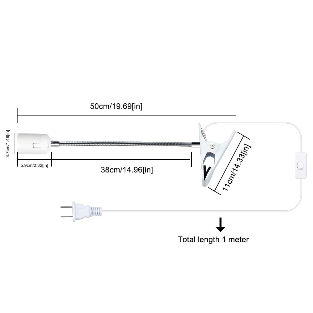 Bonlux Flexible Aluminum Wire Neck Clip Holder E26 Base Light Socket with On/Off Switch US Plug, Adjustable Light Stand Clamp Lamp Fixture for Reptiles Desk Lamp Grow Aquarium Light (Max Bulb: 100W)