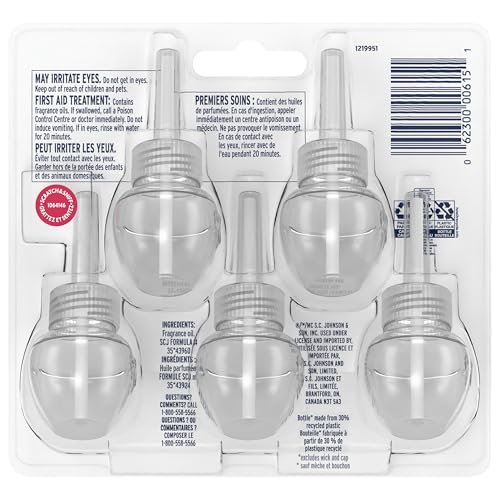 Glade PlugIns Air Freshener Refill, Scented and Essential Oils for Bathroom and Home Fragrance, Bubbly Berry Splash, 5 Count
