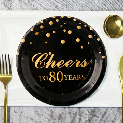 Pandecor Birthday Party Plates and Napkins Party Supplies,Disposable Birthday Party Decorations Set Serve up to 20 Guests (80 years old)