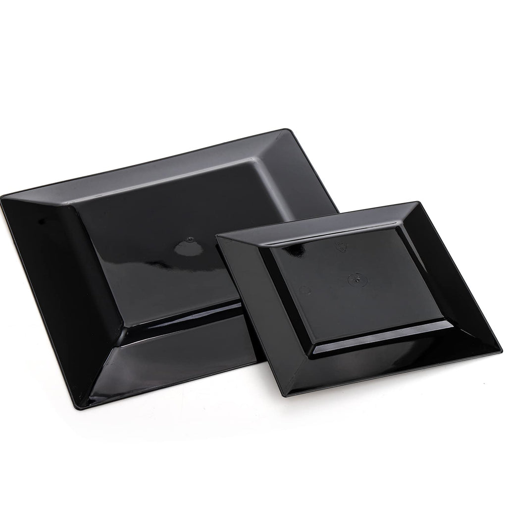Suwimut 70 Pack Disposable Plastic Plates, Black Square Hard Plastic Plates with Elegant Gold Rim for Wedding Party, 35 Pieces 9.5 Inch Dinner Plates + 35 Pieces 6.5 Inch Dessert Plates