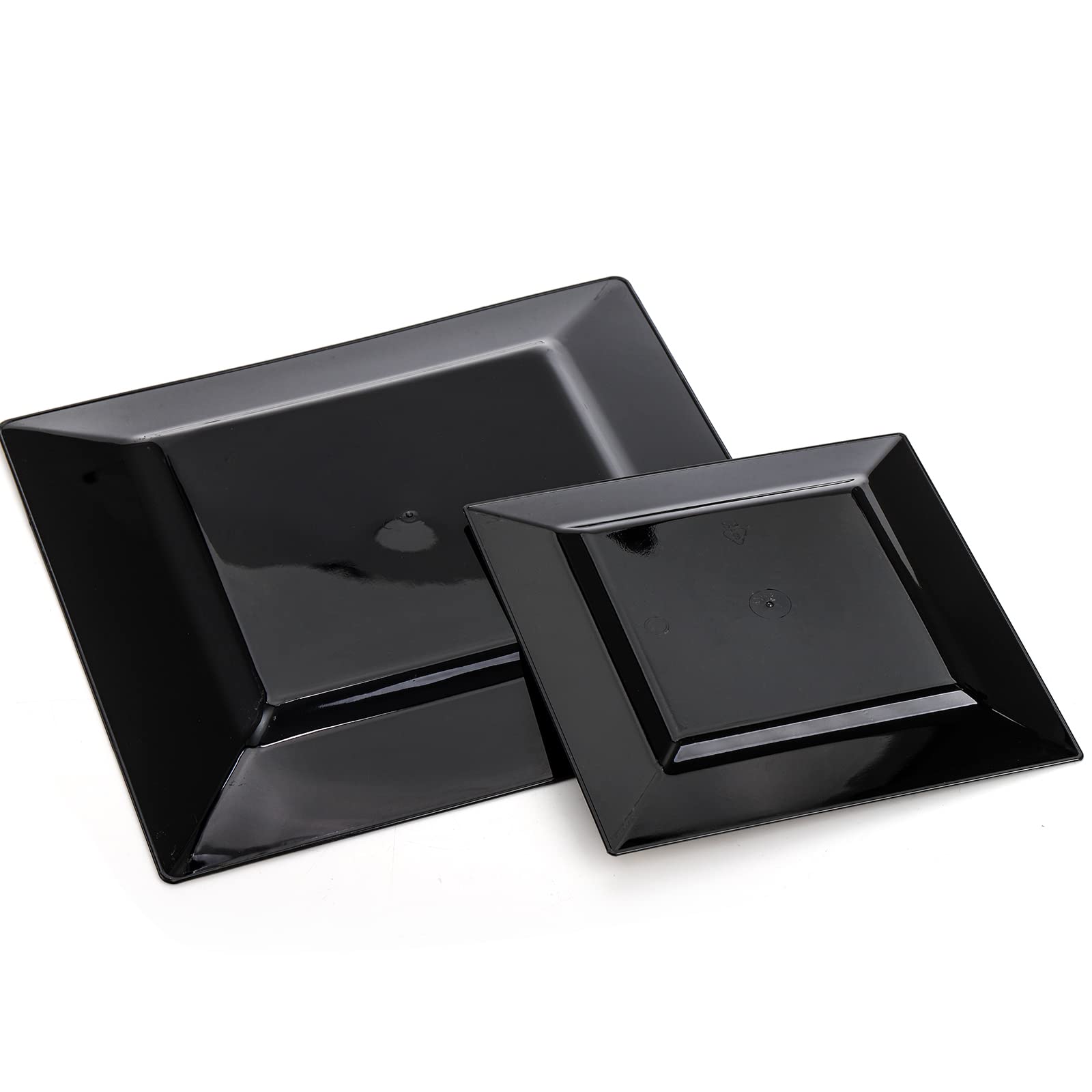 Suwimut 70 Pack Disposable Plastic Plates, Black Square Hard Plastic Plates with Elegant Gold Rim for Wedding Party, 35 Pieces 9.5 Inch Dinner Plates + 35 Pieces 6.5 Inch Dessert Plates