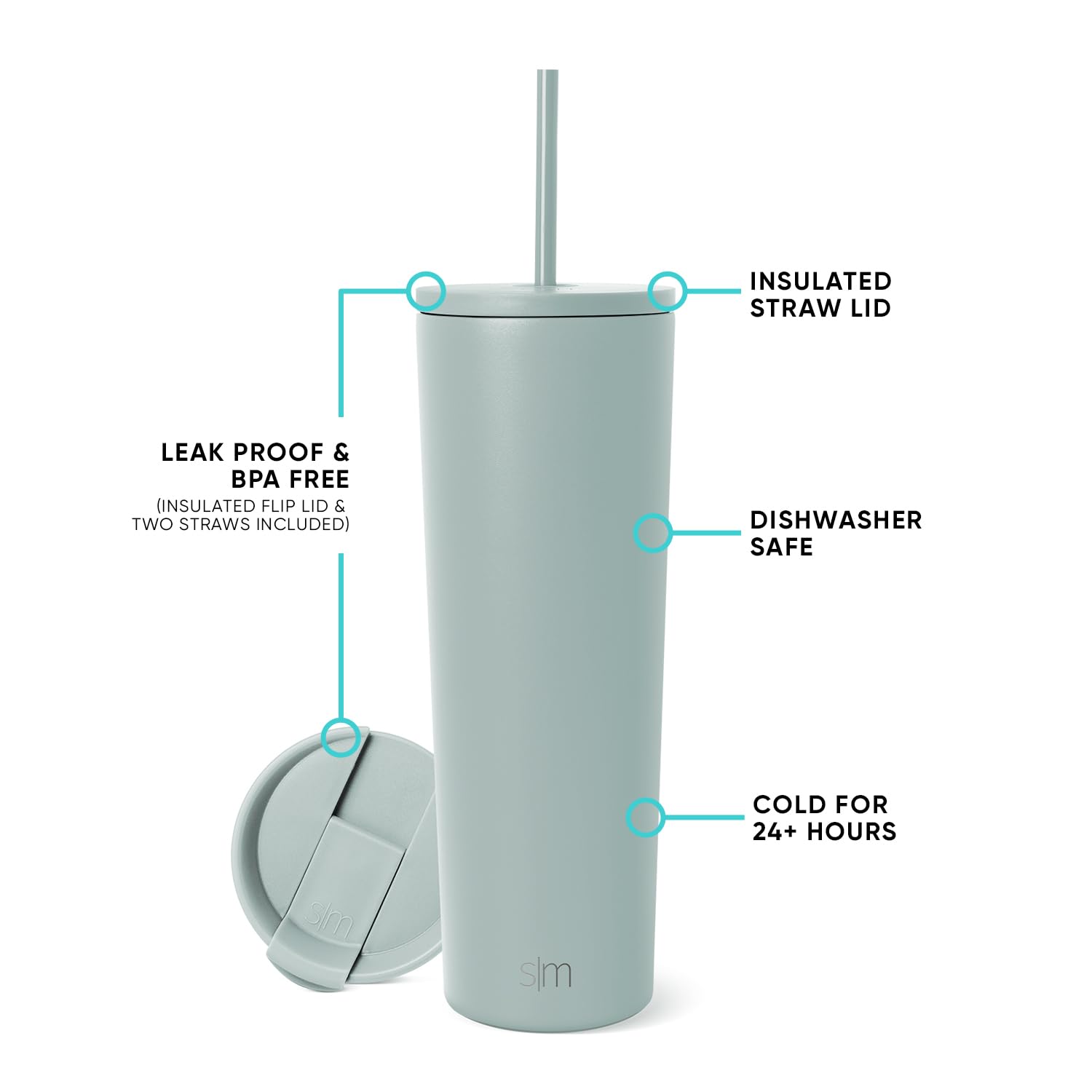 Simple Modern Insulated Tumbler with Straw and Lid | Iced Coffee Cup Reusable Stainless Steel Water Bottle Travel Mug | Gifts for Women & Men | Classic Collection | 28oz | Sea Glass Sage