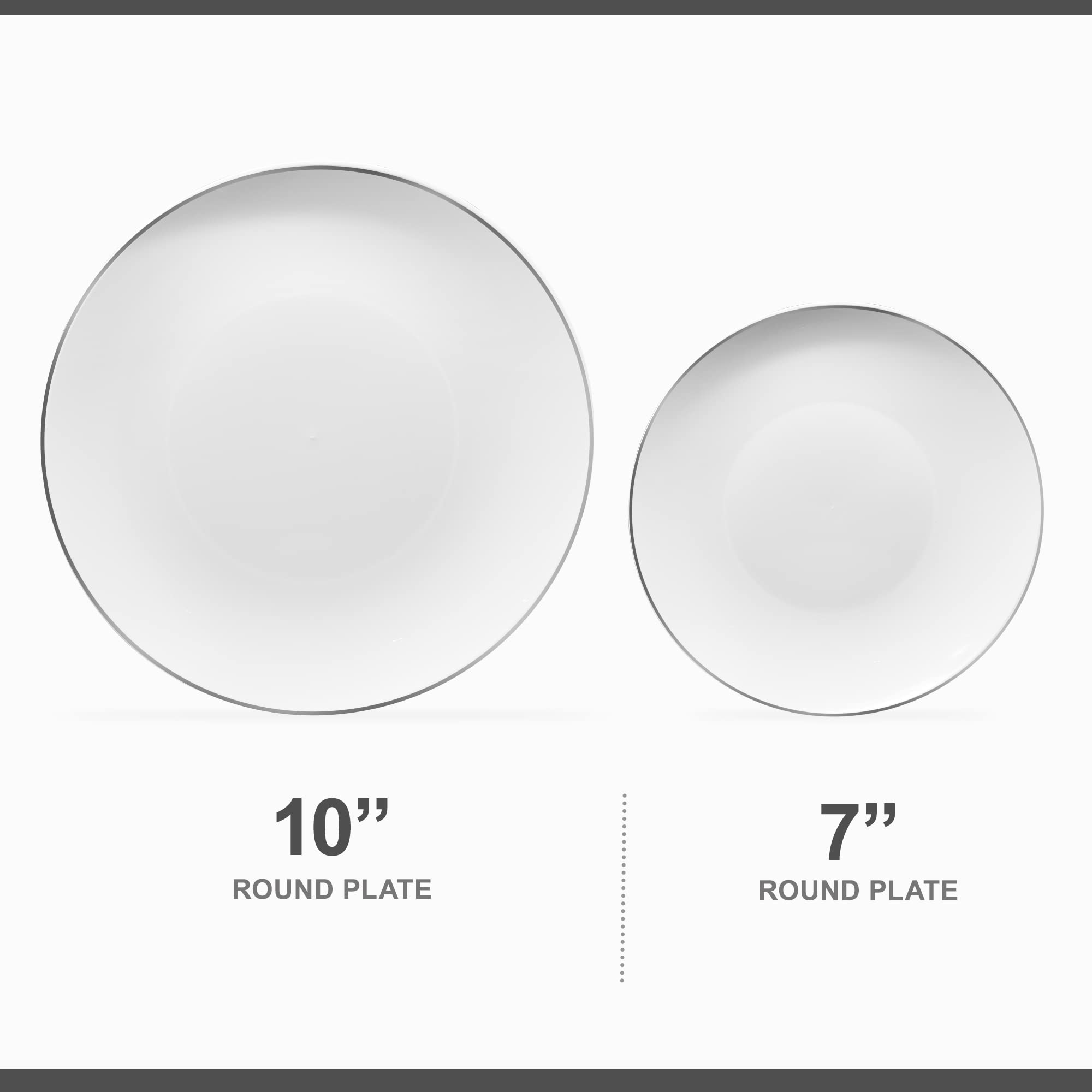 PLASTICPRO 32 Piece Combo Plates Set includes 16-7'' inch Plate & 16-10'' inch Plates White Plates with Silver Rim Plastic PartyPlate Premium heavyweight Elegant, Disposable, Tableware, Dishes,
