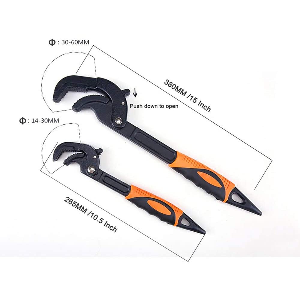 LSLANSOON 2 Pcs Multi-Function Universal Wrench Set Self Adjusting Spanner Quick Power Grip Pipe Wrench for Auto Repair and Home Maintenance
