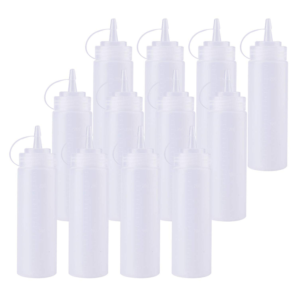 12 pack 8 Oz Plastic Squeeze Squirt ketchup bottle Condiment Bottles with Twist On Cap Lids and Discrete Measurements - For for Sauce Ketchup BBQ Dressing Workshop, Pancake Art Dispenser and More