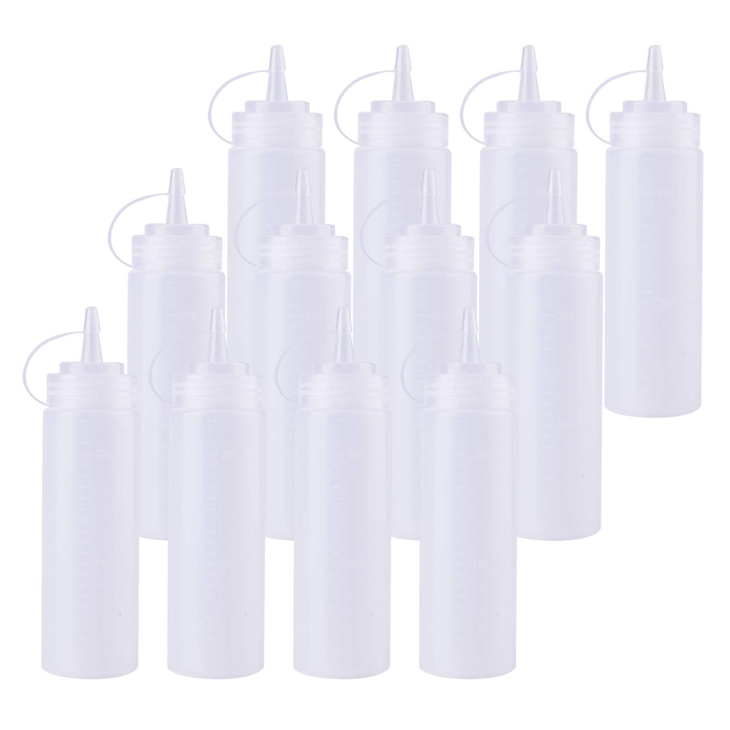 12 pack 8 Oz Plastic Squeeze Squirt ketchup bottle Condiment Bottles with Twist On Cap Lids and Discrete Measurements - For for Sauce Ketchup BBQ Dressing Workshop, Pancake Art Dispenser and More