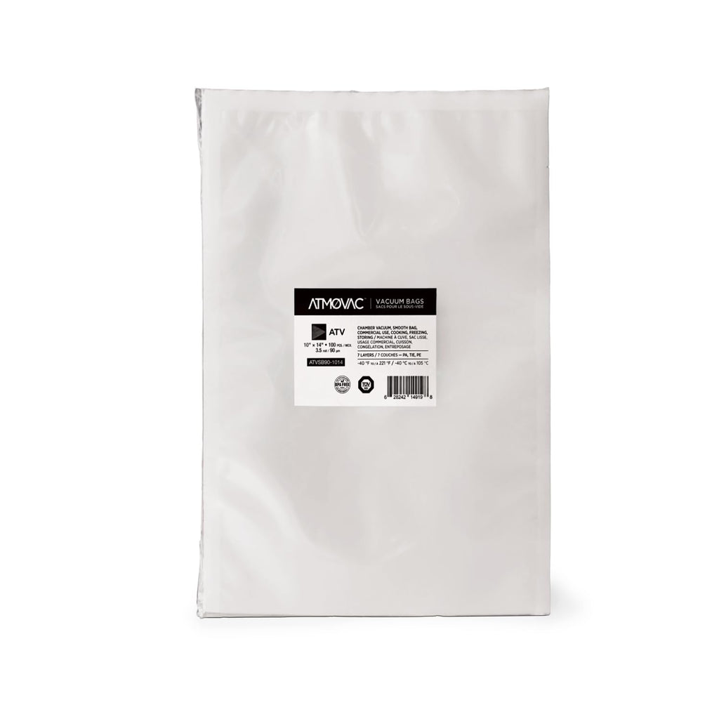 Atmovac ATVSB Channeled Vacuum Sealer Bags for Sous Vide 10" x 14" – 100 Bags – -40°F to 221°F – For Chamber & External Sealers – BPA-Free Food Storage