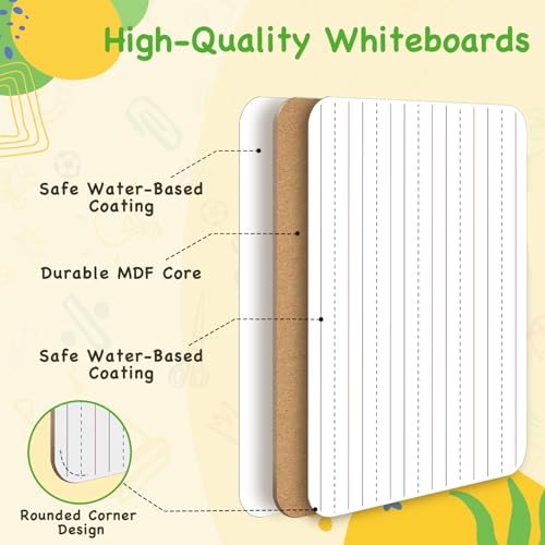 Ohuhu 6-Pack Small White Boards, Double-Sided Dry Erase Boards, Lined & Plain, 9 x 12 Inch Mini Whiteboards Set, Including 6 x Lapboards, 6 x Markers, 6 x Erasers, Ideal for Homeschools & Group Games