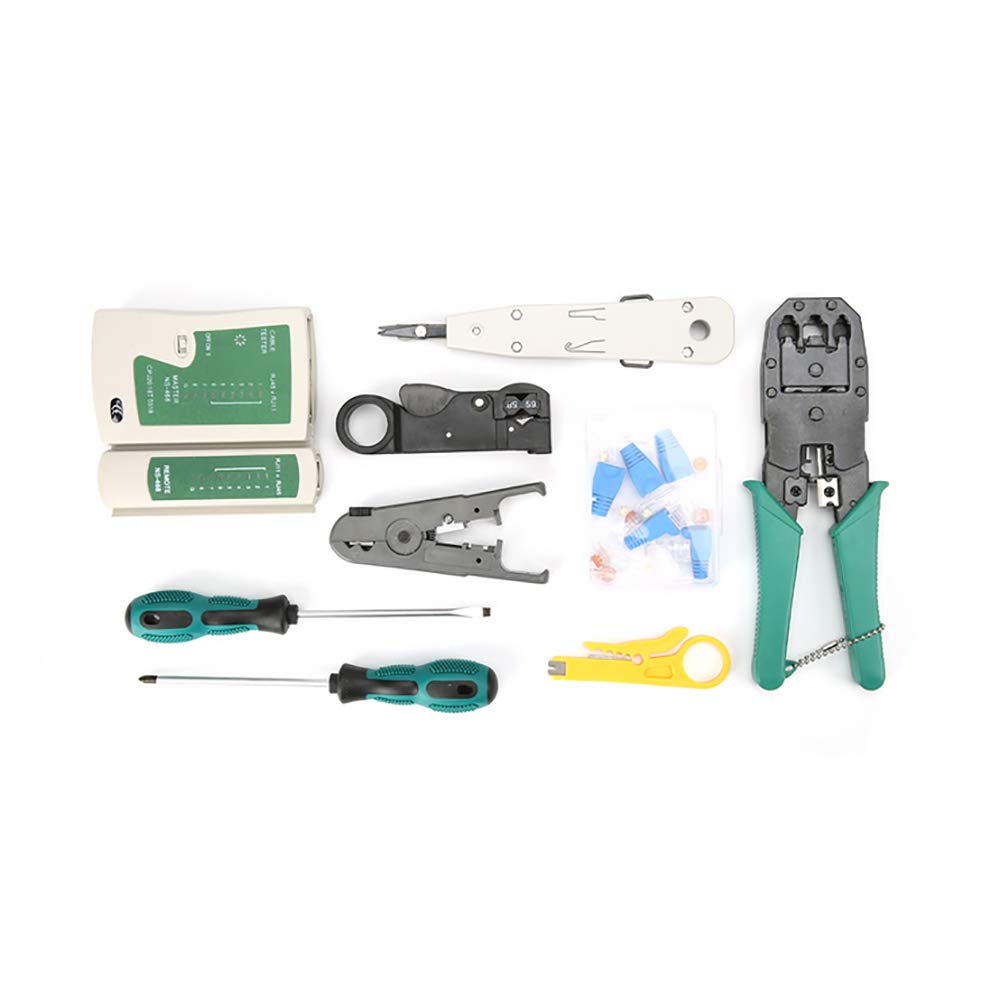 GFFG Network Tool Kit Professional, Network Cable Repair Set Cat6 Cat5e Rj45 Crimp Tool 8P8C 4P4C 6P6C Connectors Cable Tester Screwdriver Stripping Pliers Tool Set Wire Crimper Connector