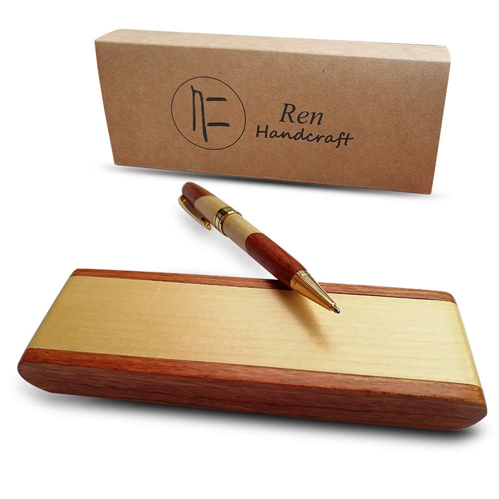 Luxury Wooden Ballpoint Pen Gift Set with Business Pen Case Display, Nice Writing Pen with Box and Gel Ink Refills Fancy Business Wood Pens Stand for Men Women Designer Cool Executive Pen