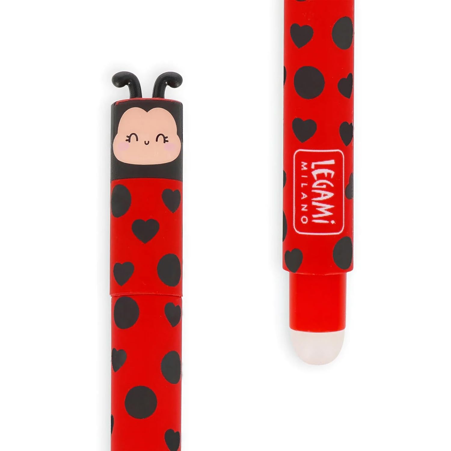 LEGAMI - Set of 8 Erasable Gel Pens with Thermosensitive Erase Ink, Range of ink colours & barrel designs, 0.7mm Tip, Ladybug, Monster, Tiger, Butterfly and Farmyard Designs