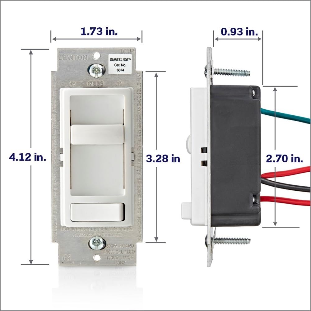 Leviton SureSlide Dimmer Switch for Dimmable LED, Halogen and Incandescent Bulbs, 6674-P0E, Black