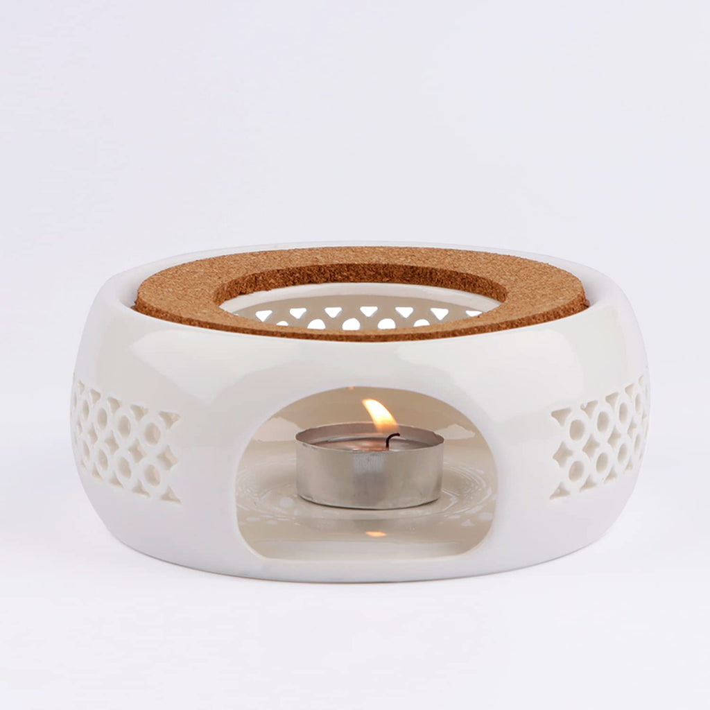 KEISSCO Teapot Warmer, Ceramic Teapot Heater with Cork Cushion Coffee Tea Warmer for Glass, Stainless Steel, Ceramic Teapot and Other Heatproof Dish Warming Use