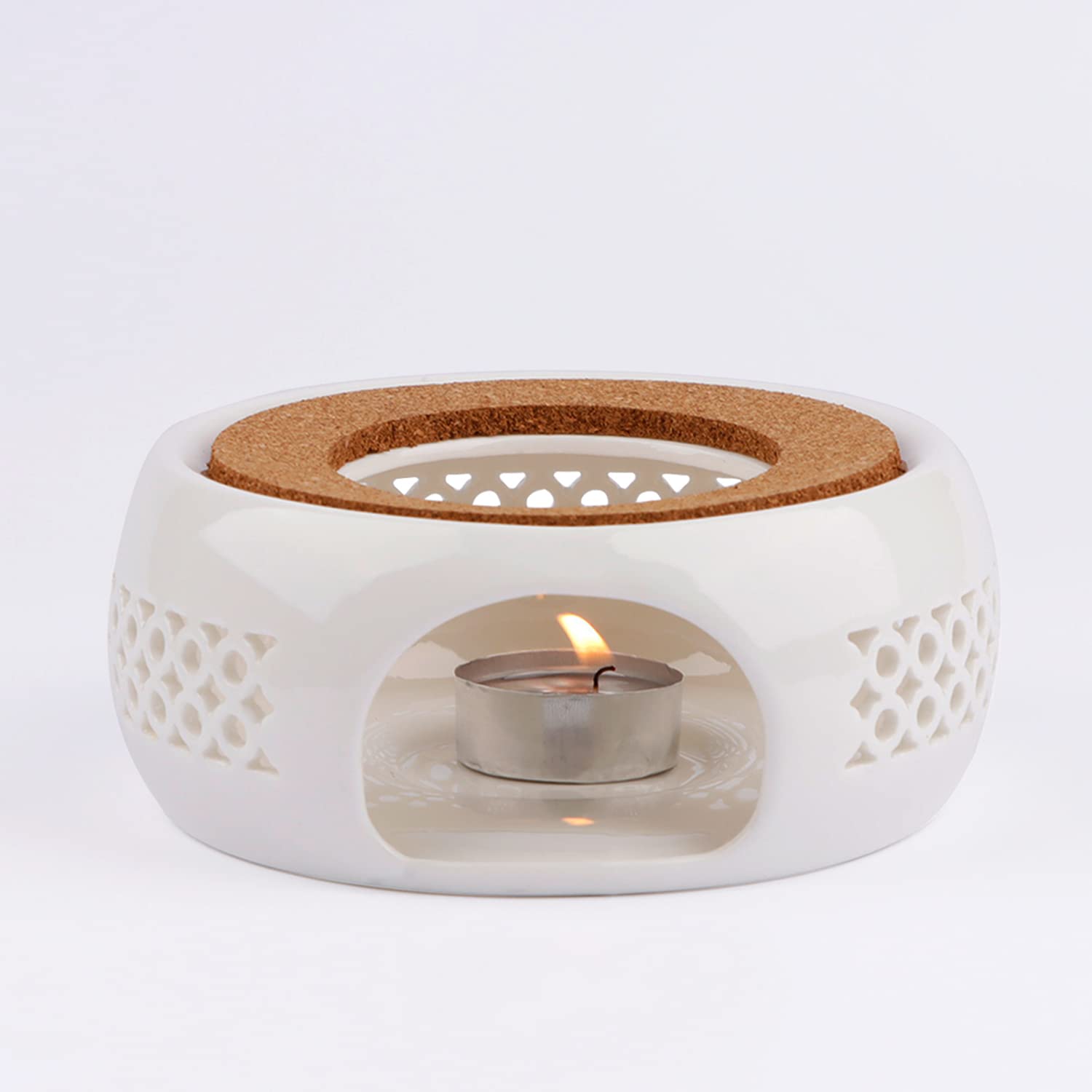 KEISSCO Teapot Warmer, Ceramic Teapot Heater with Cork Cushion Coffee Tea Warmer for Glass, Stainless Steel, Ceramic Teapot and Other Heatproof Dish Warming Use