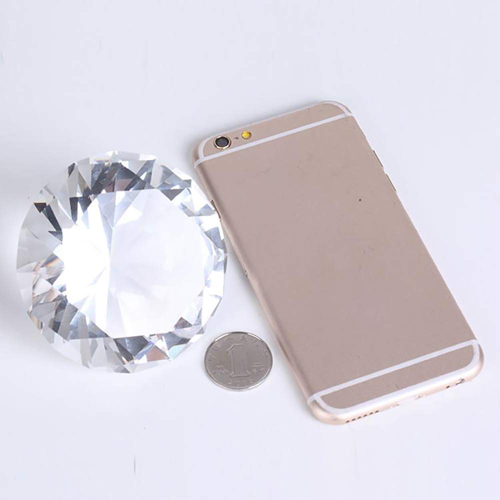 80MM Clear Crystal Diamond Paperweight with Metal Stand Large Diamond Jewels Wedding Decorations Centerpieces Home Decor (3.15 inch)
