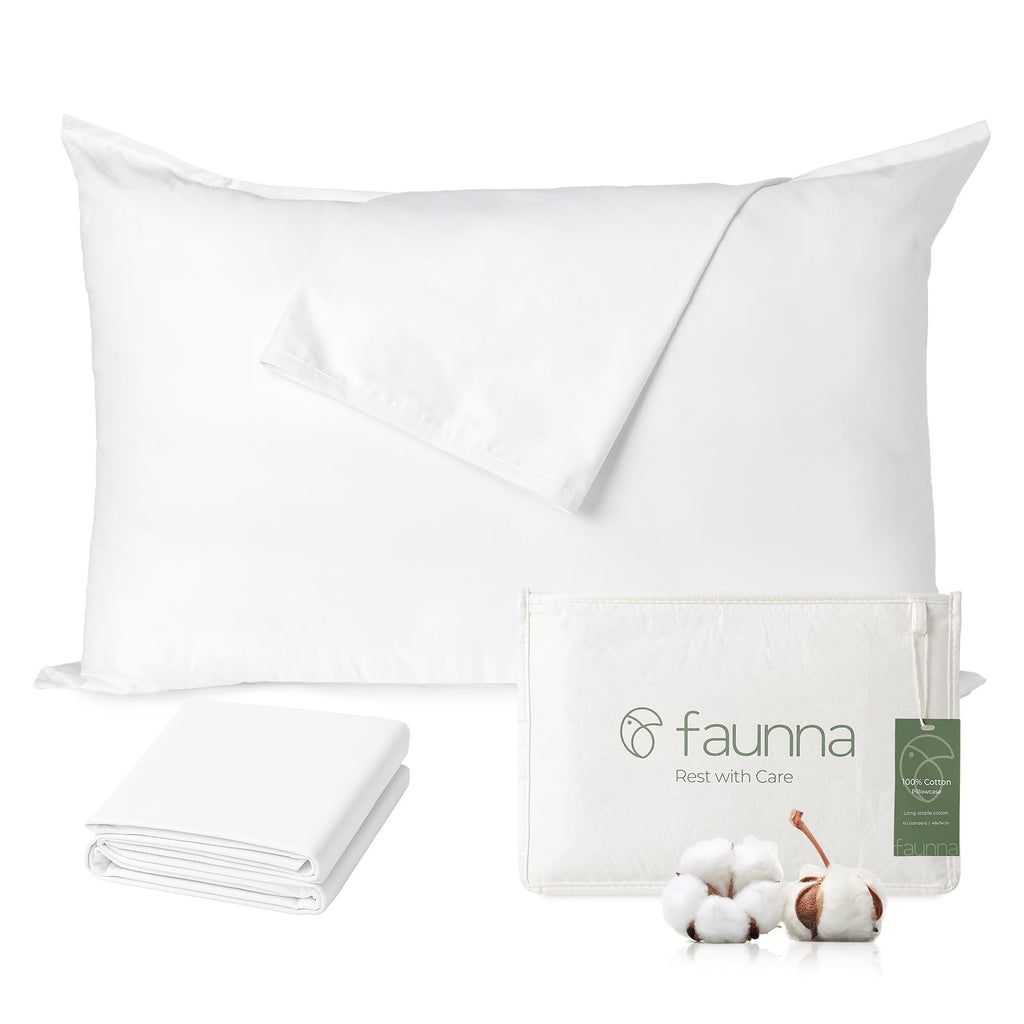 FAUNNA 100% Cotton Pillow Protectors, Bed Bug & Dust Mite Proof Pillow Covers, Hypoallergenic, Premium Breathable Zippered Protectors for Enhanced Freshness(Standard Size, 4 Pack)