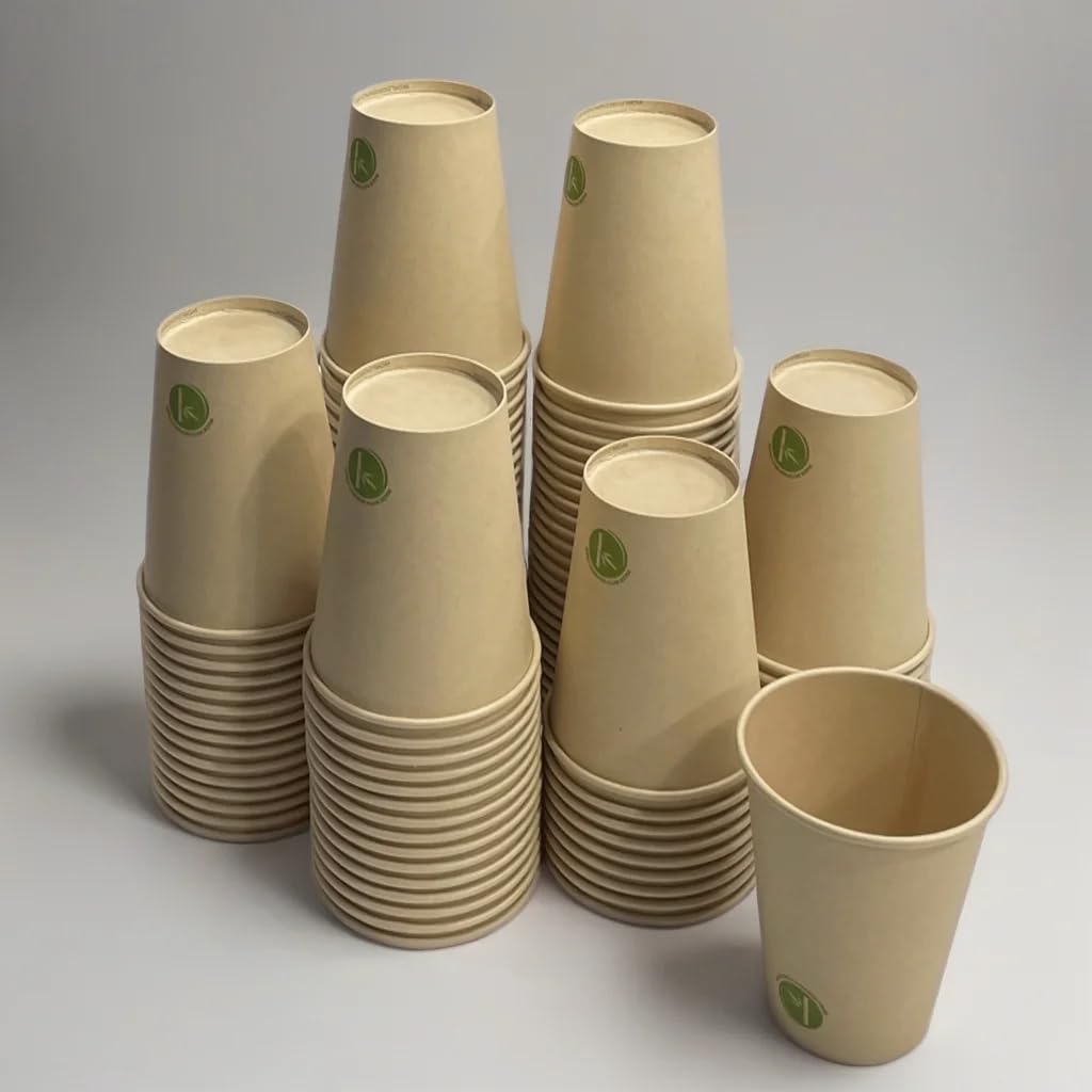 (100 Pack) 12oz Bamboo Hot Coffee Cups - Bamboo Fibre Disposable Coffee Cup for Home and Office