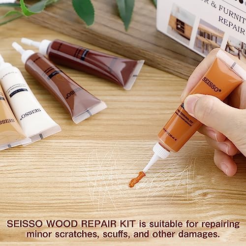 Wood Filler Stainable, SEISSO Wood Furniture Repair Kit for Wooden Scratches, Wear & Tear Cover Remover - Touching up Any Colors Wood Laminate Floor Hardwood - 12 Colors