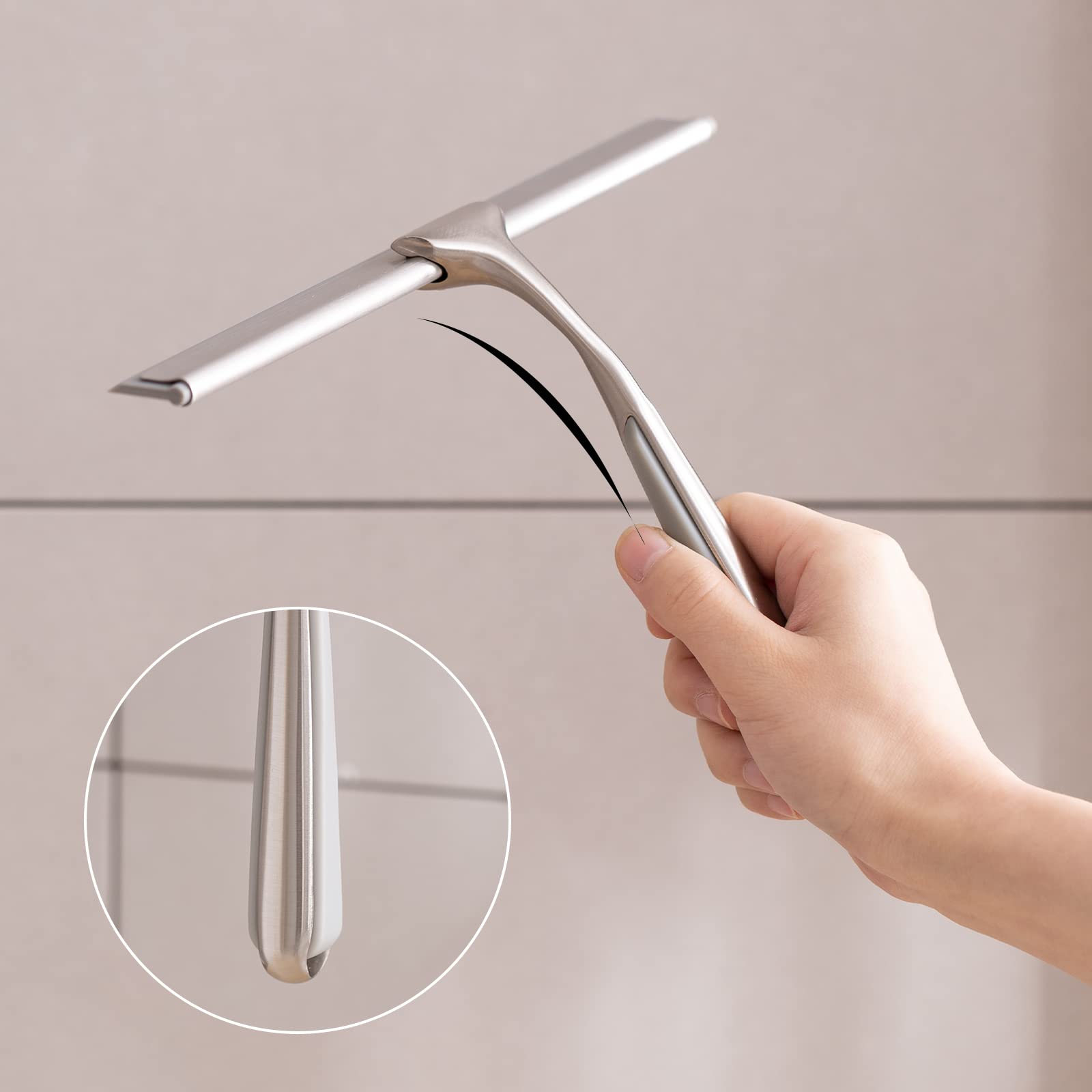 Shower Squeegee for Shower Doors 10 Inch Bathroom Squeegee for Windows,Kitchen,Mirror and Car Glass, Stainless Steel with Adhesive Hook