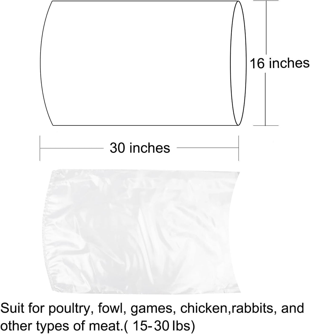 Large Turkey Shrink Bags, 30 Pcs 16x30 Inches Clear Poultry Heat Shrink Bags Freezer with Zip Ties, Silicone Straw for Turkey,Chickens,Rabbits