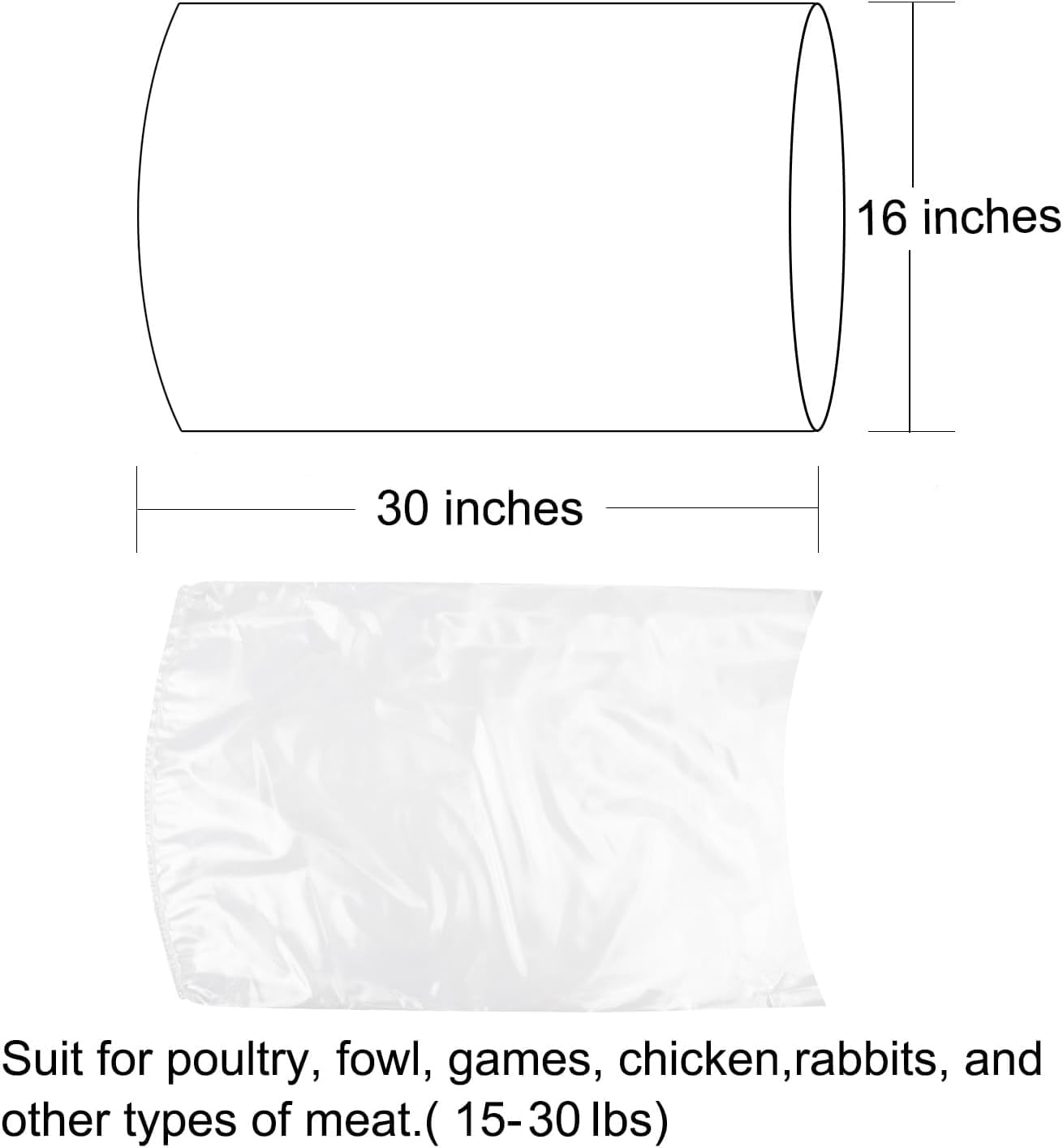 Large Turkey Shrink Bags, 30 Pcs 16x30 Inches Clear Poultry Heat Shrink Bags Freezer with Zip Ties, Silicone Straw for Turkey,Chickens,Rabbits