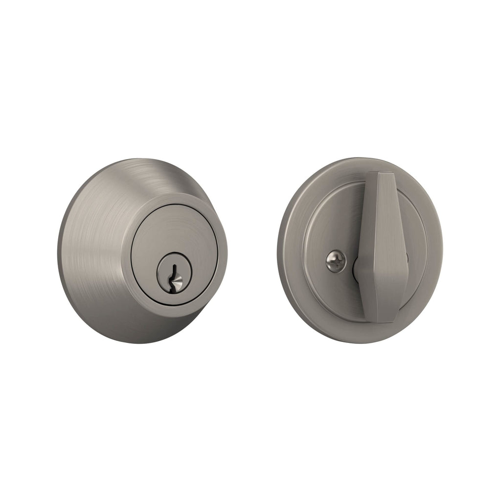 Schlage Lock Scout Deadbolt with Round Trim, Keyed 1 Side, Satin Nickel Finish