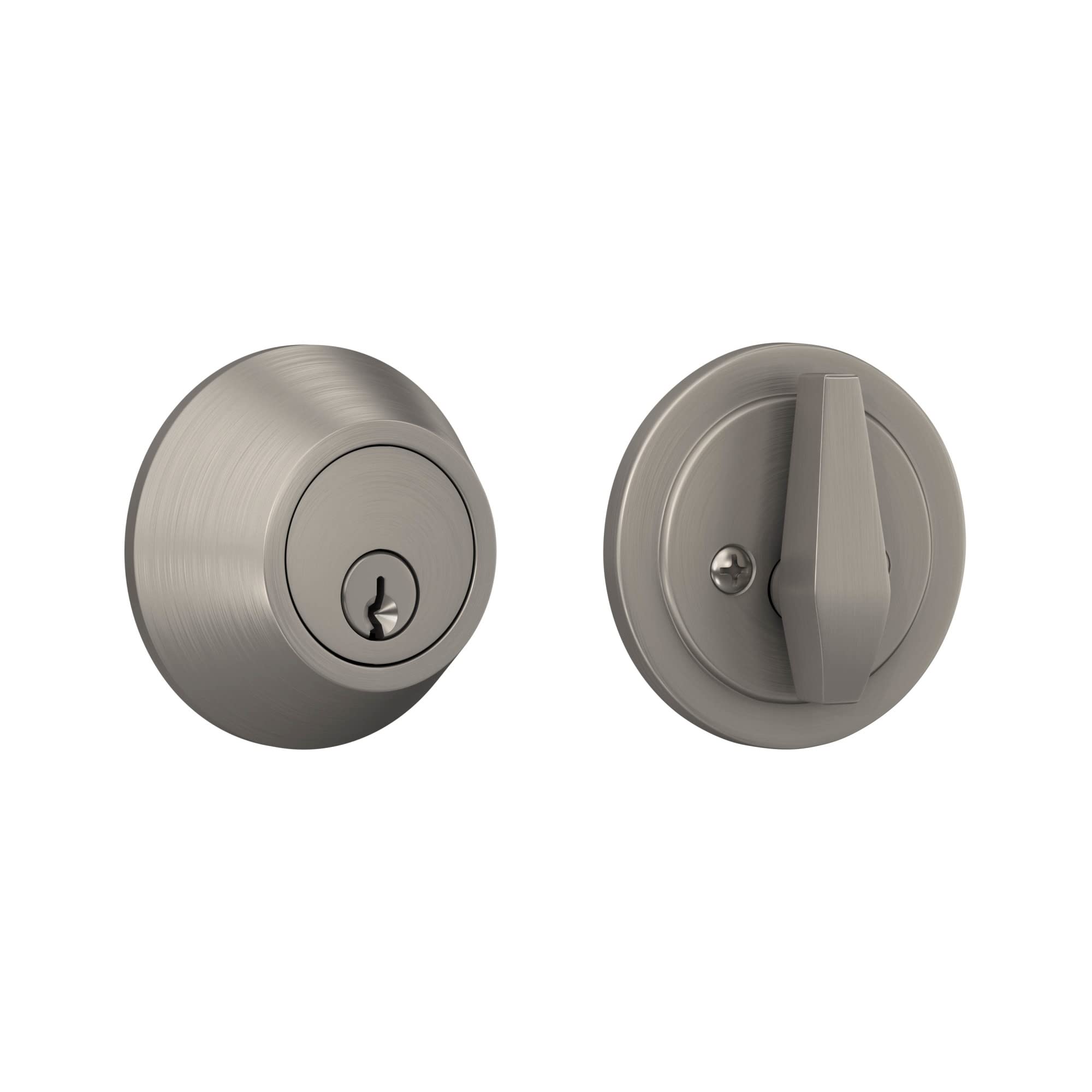 Schlage Lock Scout Deadbolt with Round Trim, Keyed 1 Side, Satin Nickel Finish