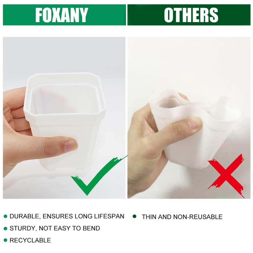 Foxany 30 Pcs 3" Plants Nursery Pot, Thick Plastic Square Flower Planting Pots, Plant Seedling Pots, 30 Seed Starting Pots with 30 Saucers -White