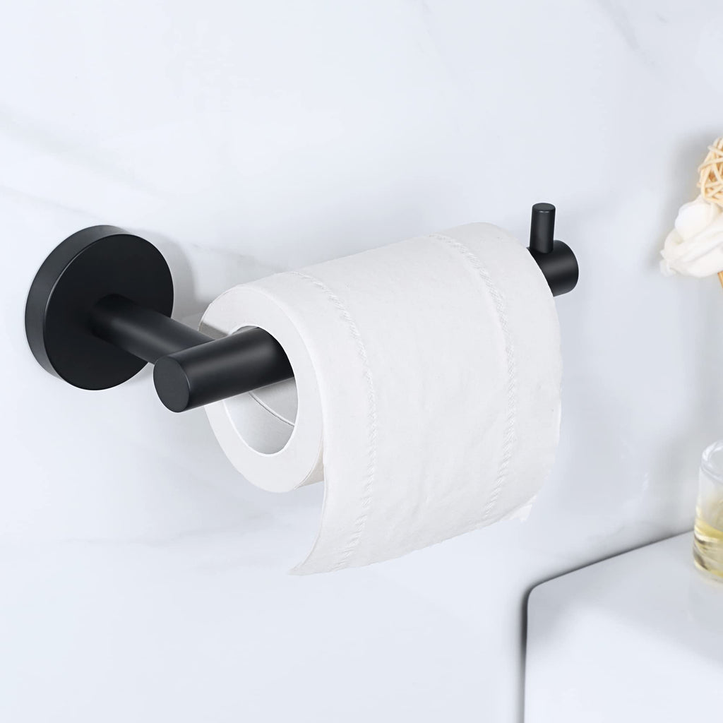 SAYAYO Black Toilet Paper Holder, Toilet Roll Holder Wall Mounted, SUS304 Stainless Steel Toilet Paper Roll Holder for Bathroom Kitchen, Round Base Style