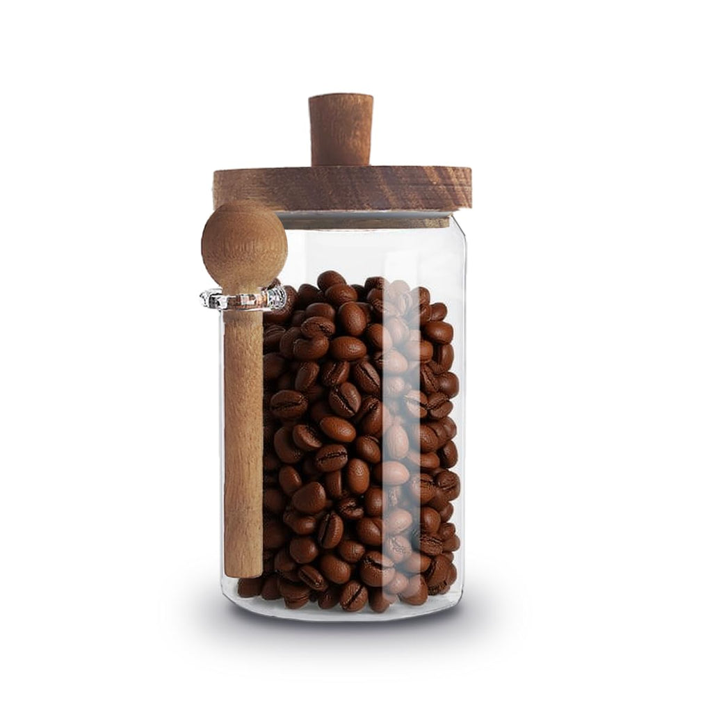 Glass Jars Containers with Wooden Handles Lids and Scoop Clear Canister Jars Set with Spoon for Kitchen Food Storage Coffee Tea Sugar Decorative Countertop Organization Jars 25 oz